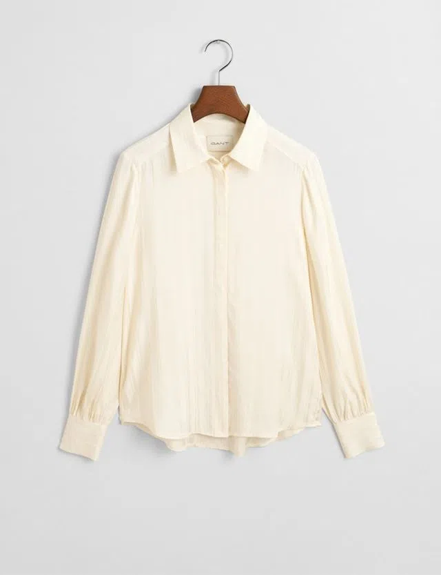 Camisa às riscas de cetim Bege