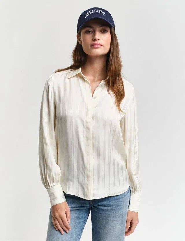 Camisa às riscas de cetim Bege