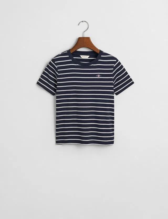 T-Shirt Striped Shield Slim Azul