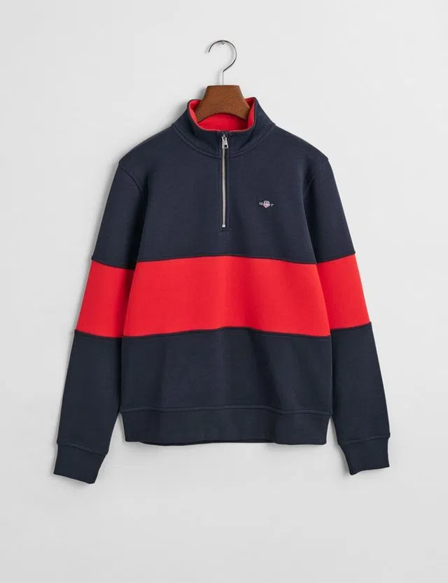 Color Blocked Shield Blue Half-Zip Sweatshirt