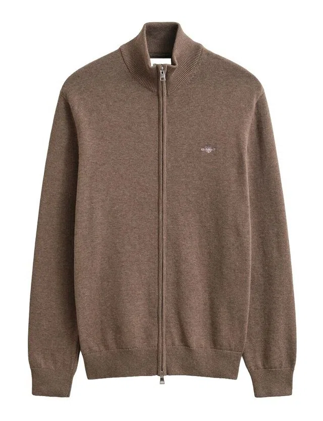 Cardigan de malha com fecho Castanho