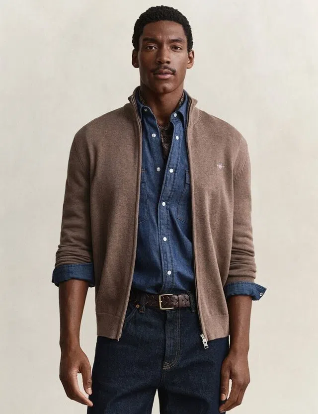 Cardigan de malha com fecho Castanho