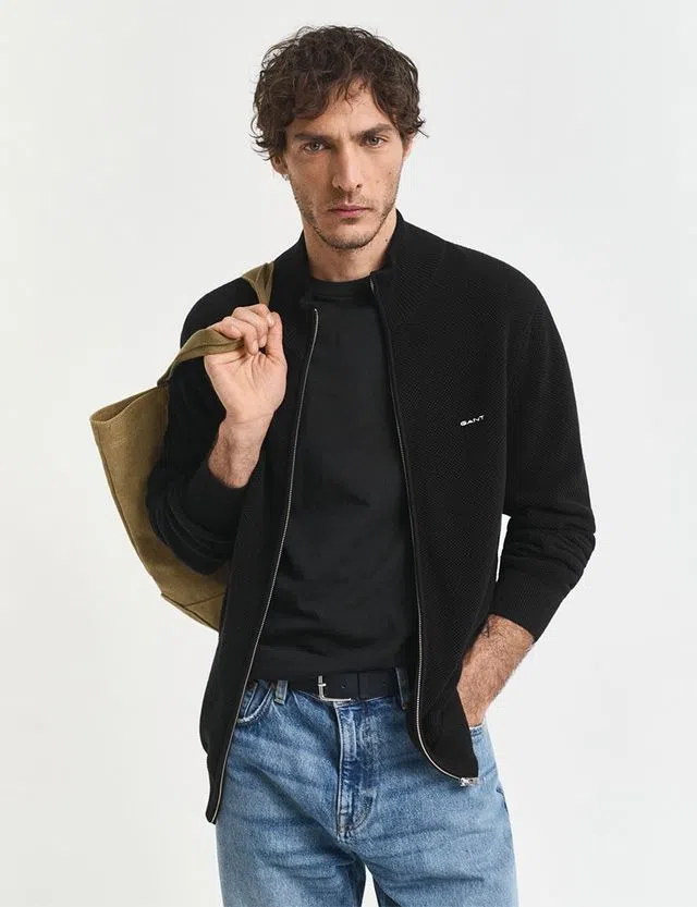 Cardigan de malha com fecho Preto