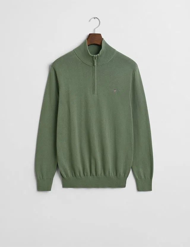 Knitted Jumper with Half Zip Green