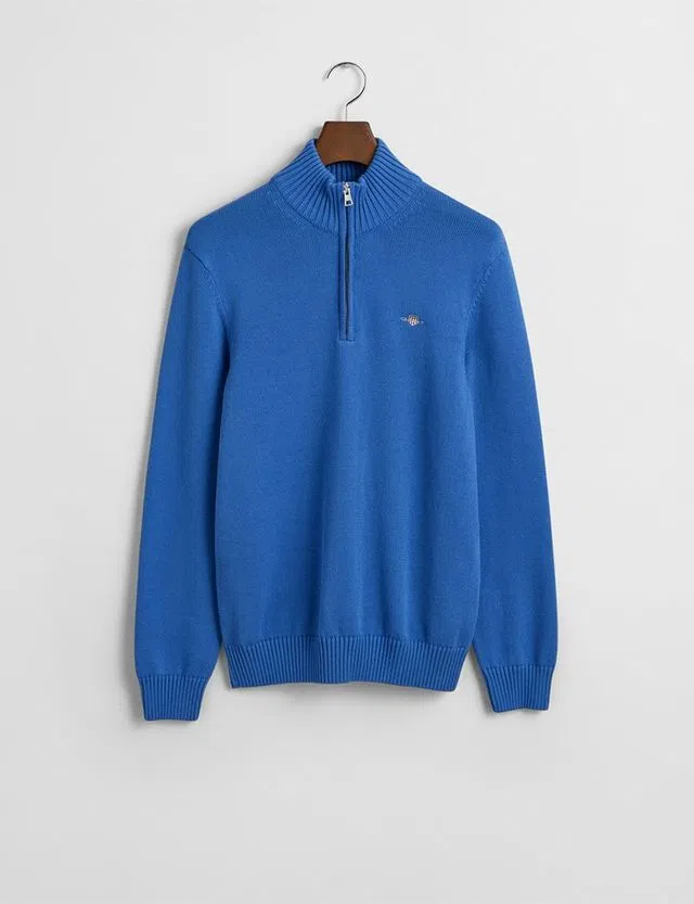 Mesh sweater with half zip Blue