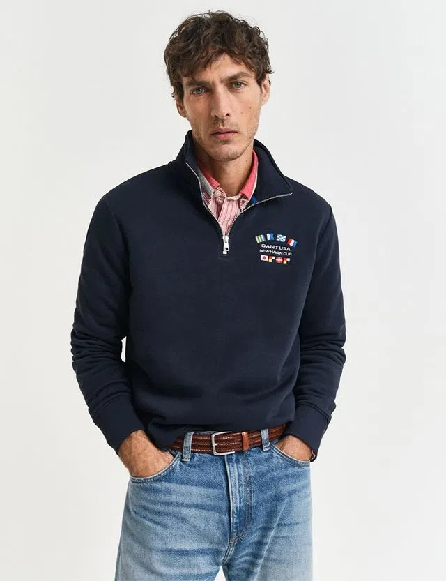 Sweatshirt com meio fecho Azul