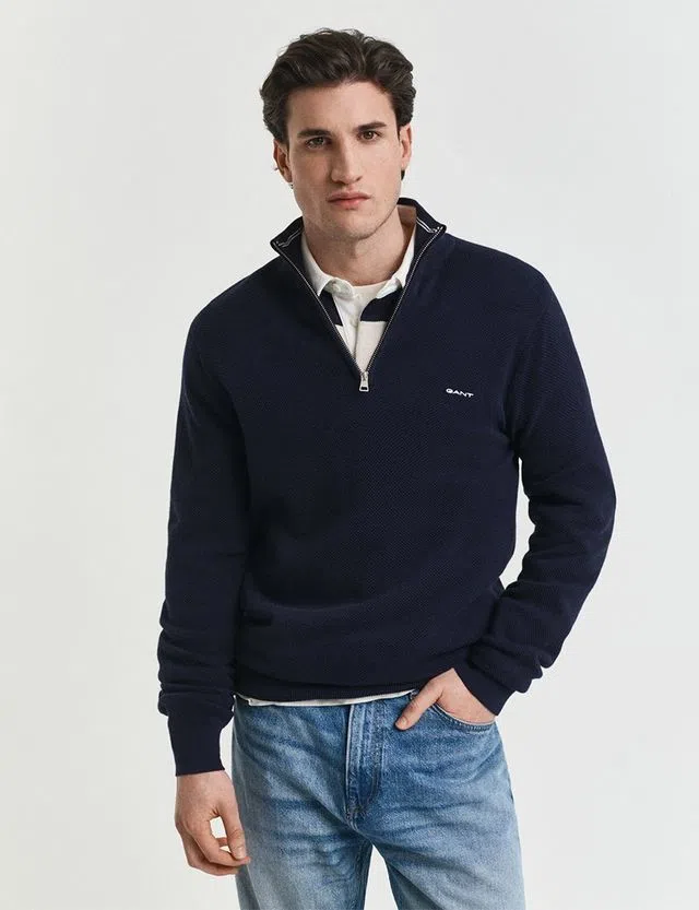 Pique Half-Zip Sweater Blue