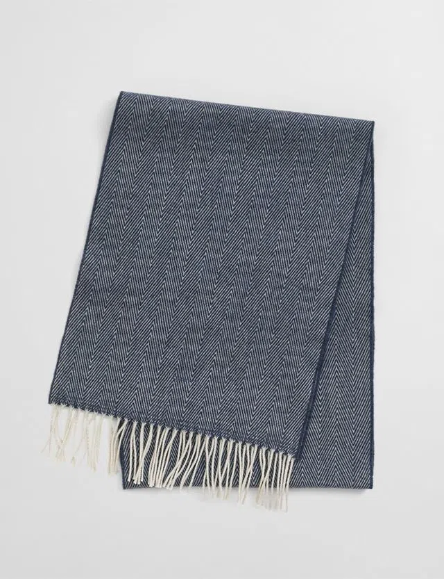Herringbone Wool Scarf in Blue