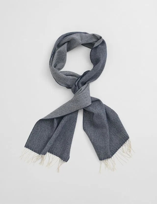 Herringbone Wool Scarf in Blue