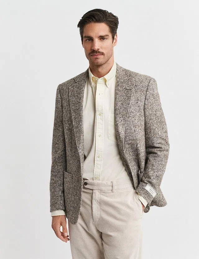 Blazer Knit Checked Bege