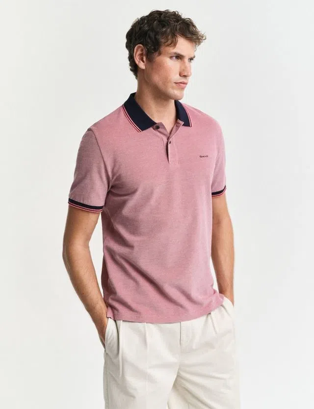 Pólo 4-Col Oxford Pique Vermelho