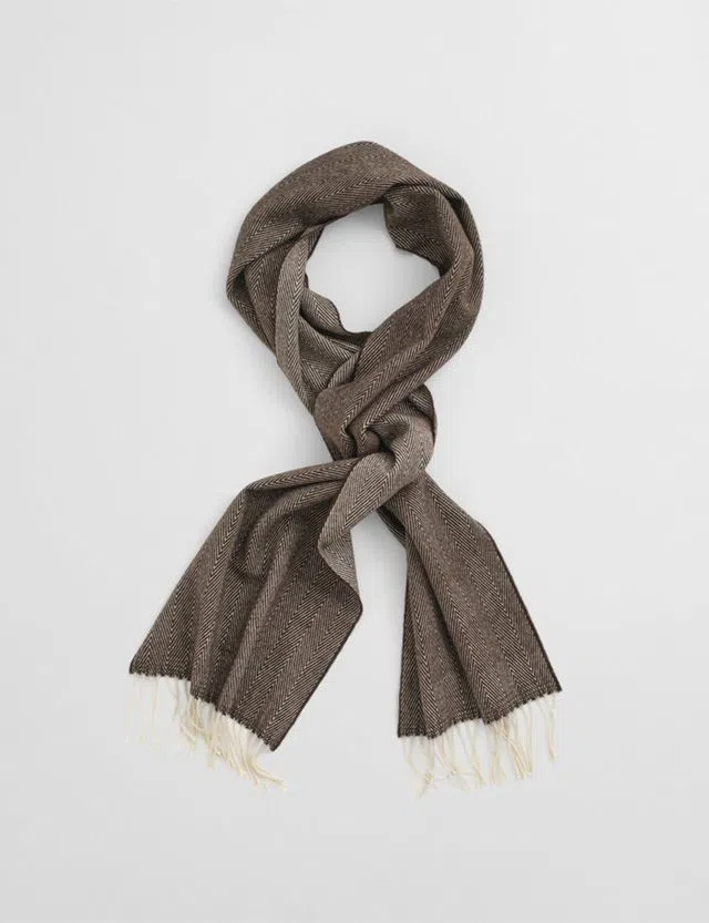 Brown Herringbone Wool Scarf
