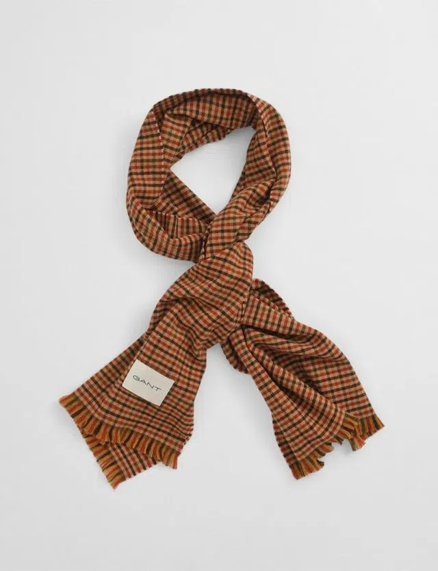 Beige Gingham Wool Scarf