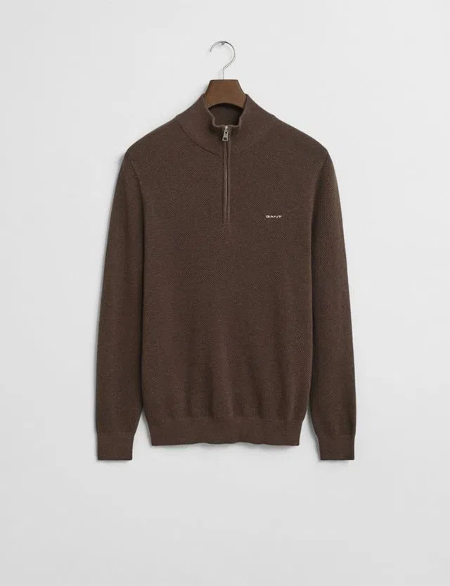 Pique Brown Half-Zip Sweater