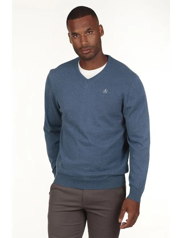 Camisola gola em V Regular Azul