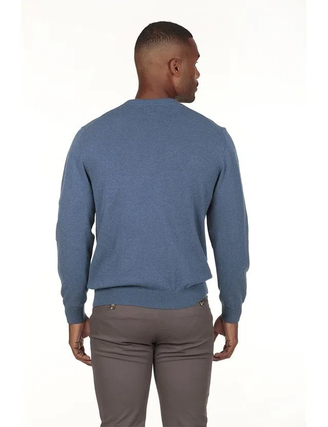 Camisola gola em V Regular Azul