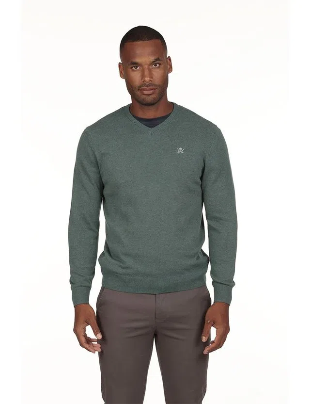 Camisola gola em V Regular Verde