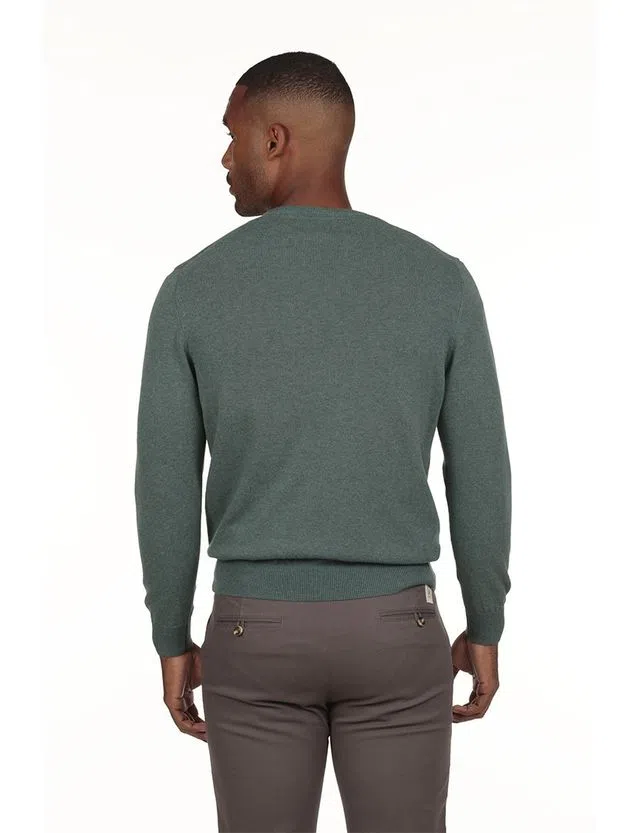 Camisola gola em V Regular Verde