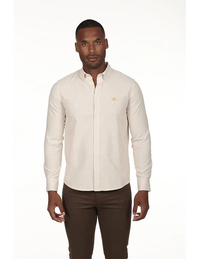 Camisa Oxford Regular Beig-Blanco