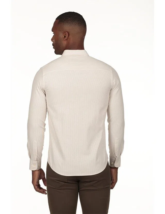 Camisa Oxford Regular Beig-Blanco